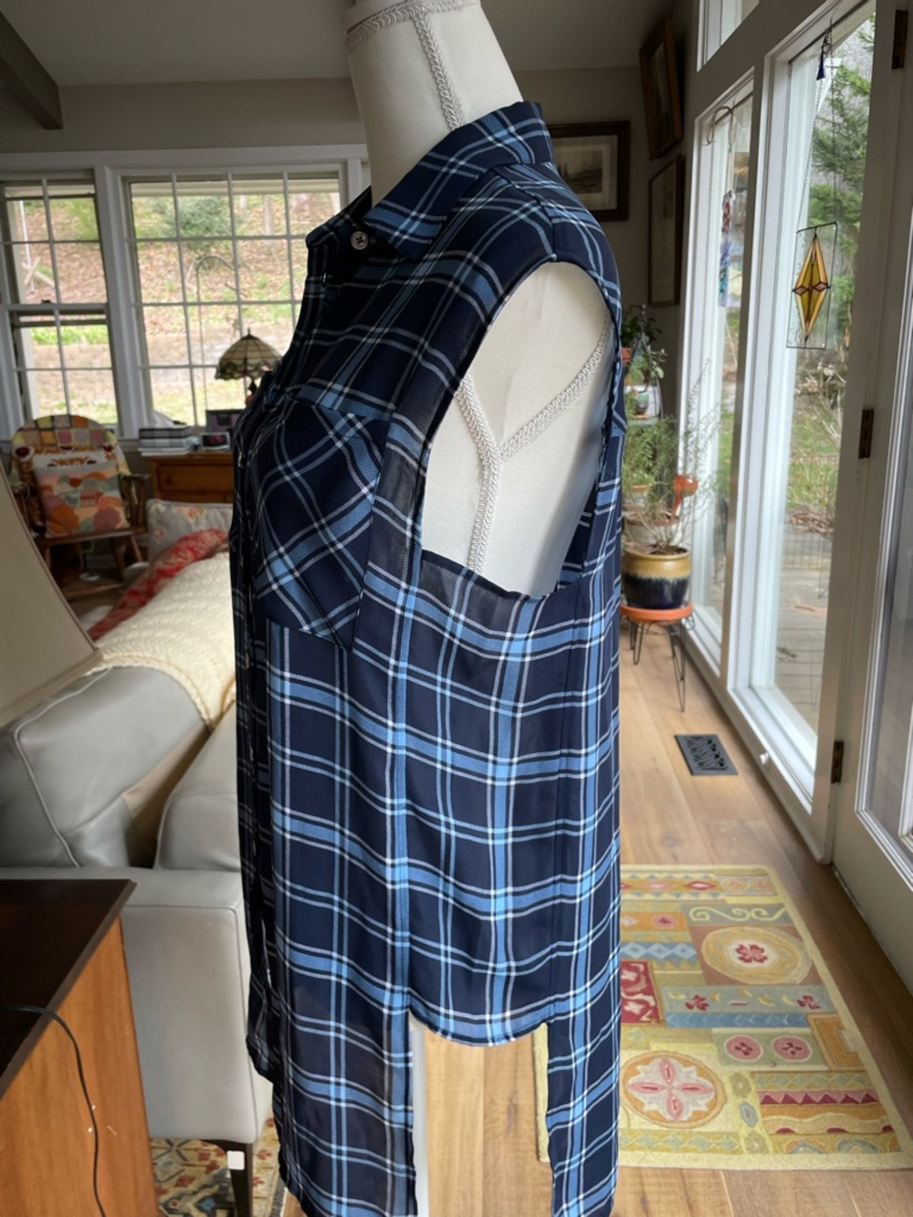 Michael Kors Navy and Light Blue Plaid Sleeveless Shirt Dress - Picture 4 of 8